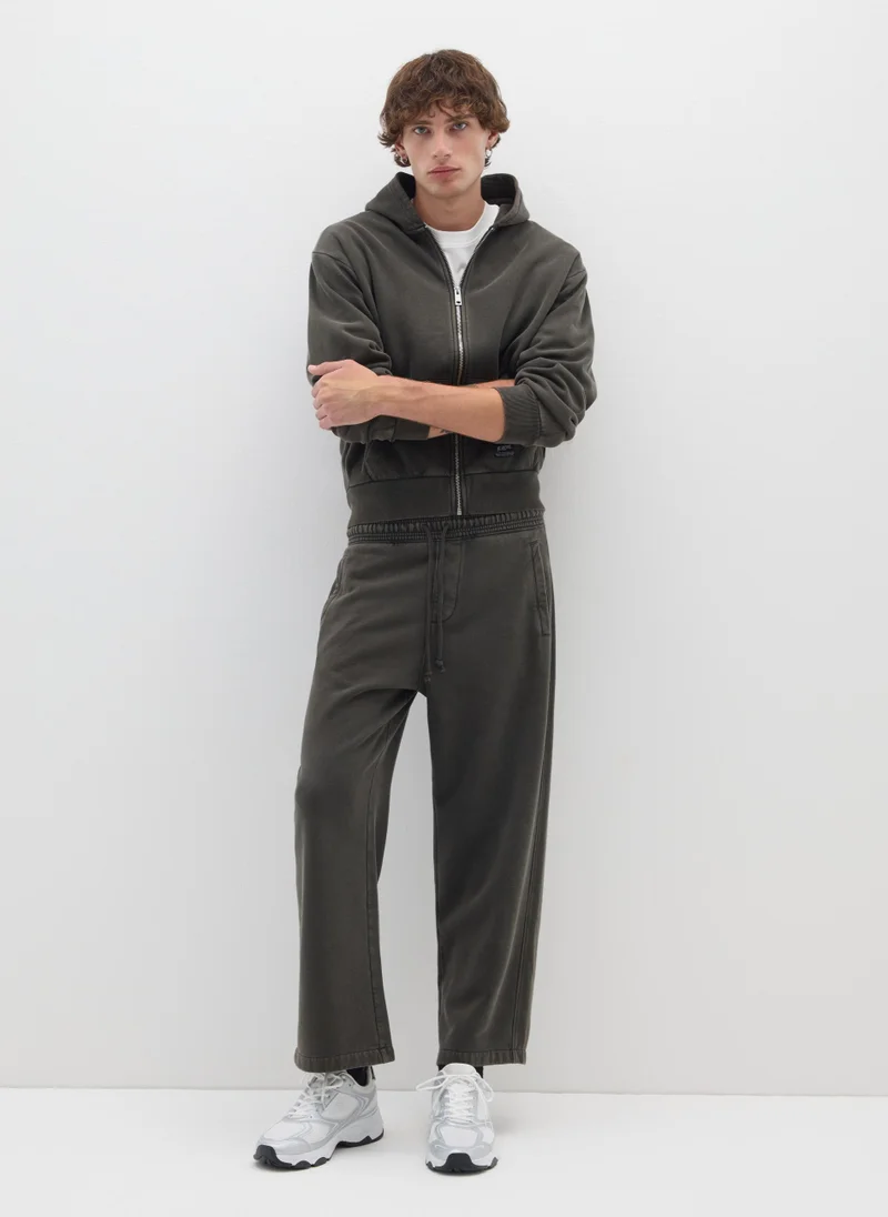 او في اس OVS Black Cotton Blend Hoodie With Zip